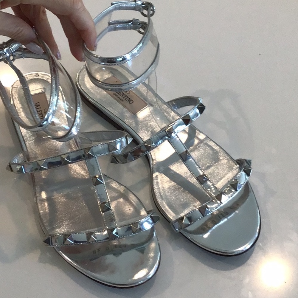 Authentic Valentino rock stud sandals with ankle strap.